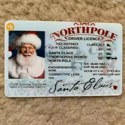 1Pcs Santa Lost Driver's License Card Santa License Kids DIY Claus Lost ID Card Event Party Surprise
