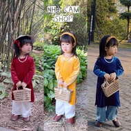 Girl's Ao Dai, Velvet Ao Dai with 3-Color Silk Pants for Children - Orange House