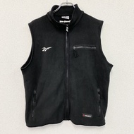 Reebok 全拉鍊抓絨背心/Boa背心，帶刺繡Logo，3個口袋，黑色，M碼（古著）