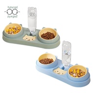 Double Dog Cat Bowls with Water Dispenser Tilted Cat Food Dishes for Pet Easily Detached Wet and Dry Food Bowl