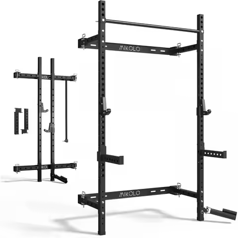 2 x 2 Wall-Mounted Squat Rack, 1000lb Capacity Power Cage with Pull-Up Bar, J Hooks, and Accessories