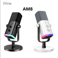 FIFINE AM8 Dynamic Microphone USB XLR RGB Gaming Streaming Podcast Touch Mute Monitoring Recording M