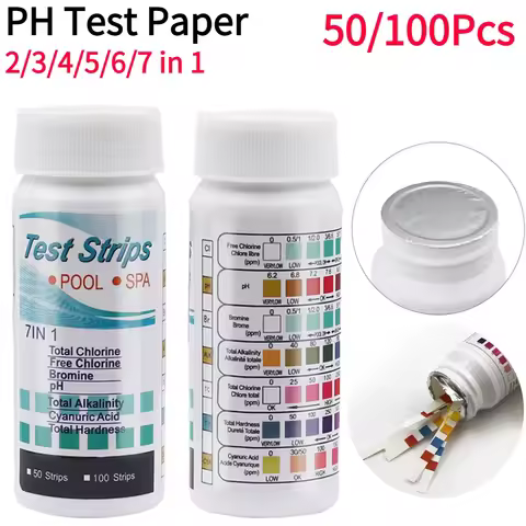 50/100Pcs 3/4/5/6/7 in 1 Swimming Pool PH Test Paper Multipurpose Chlorine/PH/Bromine Test Strips Sw
