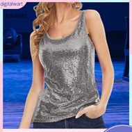 Digital Women's Sequin Top - Sleeveless Round Neck for Stage Shows & Parties