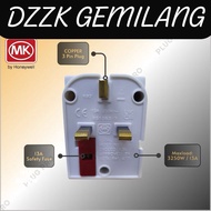 MK 692 WHI 3 Way 3 Pin Fused Plug Adapter Electrical Socket Kepala Plug 13A 250V