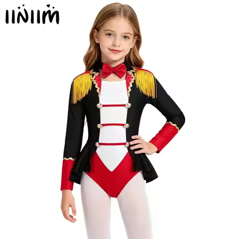 Girls Circus Ringmaster Costume Lion Tamer Showman Cosplay Outfits Showman Majorette Tassel Leotard 