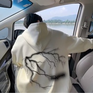 【 M-8XL 】American Fashion Trend Lightning Print Hoodie Jacket Men's Versatile Street Loose Oversized