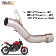 51มิลลิเมตรใบบนสำหรับ DUCATI Monster 821 Monster 1200 1200วินาที2014-2020รถจักรยานยนต์ไอเสียท่อไอเสียหนีดัดแปลงด้วย Catalyst กลางลิงค์ท่อเชื่อมต่อท่อใบบน