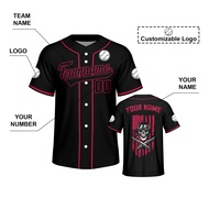Custom Black Baseball Jersey with Skull Personalized Name Number Shirt Men Women Youth Kids Party Ha
