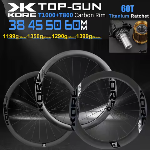 KORE 700C Carbon Disc Rims,38/45/50/60mm Wheelset ,60T Titanium Ratchet Hub,HG\XDR,24H,Tubeless,Road