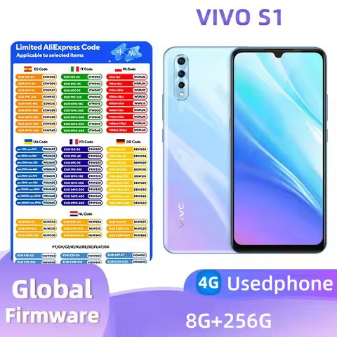 Vivo S1 4G Smartphone Android CPU Helio P70 6.53-inch 12MP Camera 3940mAh 18W Charge Used Phone