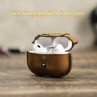 ปกหนังแท้สำหรับ AirPods Pro 2บ้าม้า Cowhide ซองหนังกับตะขอบลูทูธไร้สายหูฟังกล่อง