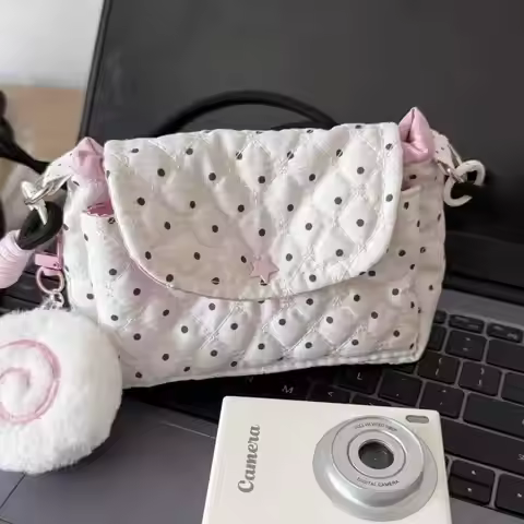 New Korean-style Polka Dot Crossbody Bag, Cute Versatile Shoulder Bag Korean Mini Three-layer Storag