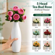 (1pcs) 5 Head Tea Bud Rose Artificial Flower/ 5 Kuntum Bunga Tea Bud Rose Bunga Hiasan Tangan/ Home 
