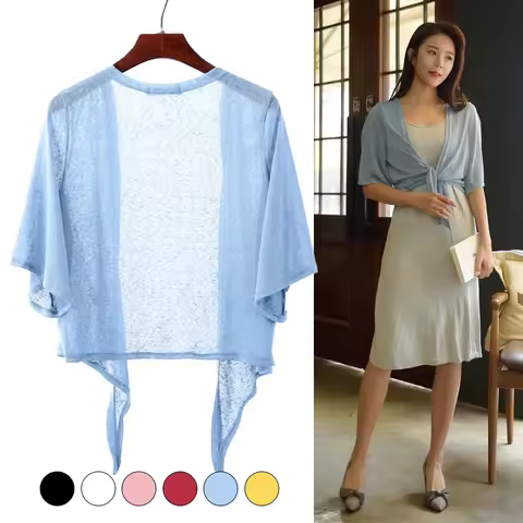 Women Seaside Vacation Beach Knitted Tops Bolero Loose Sunscreen Shirt Summer All-match Cape Elegant