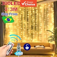 300 LED 3x3m USB Fairy Lights 8 Modes Christmas Waterfall Window Curtain Decoration 110v-220v