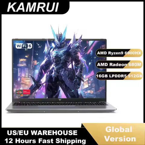 KAMRUI 16inch Laptop AMD Ryzen 9 6900HX 16GB LPDDR5 512GB PCIe3.0 SSD 1920P FHD 4400MAh Type-C Win11