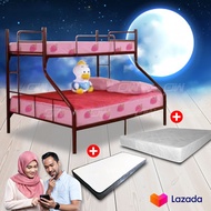 [ FREE 1 X RM99 KING KOIL PILLOW ]Queen + Single Double Decker Bunk Metal Bedframe With Queen Rebound Foam Mattress &amp; Single Rebond Foam Mattress Tilam