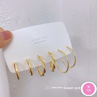 C3S South Korea S925 Silver Needle-shaped Ring Earrings 3-Piece Set Combination Twisted Earrings Per