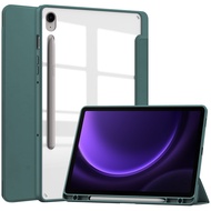 โค๊ทลด11บาท เคสฝาพับ หลังใส มีที่เก็บปากกา ซัมซุง แท็ป เอส9เอฟอี 11.0  Case Tri-Fold Smart Tablet Case With Pen Holder For Samsung Galaxy Tab S9 FE 11.0 (11.0)