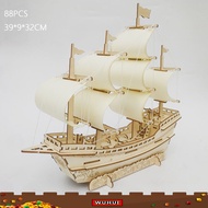 WUHUI Sailboat Diy Toy Puzzle 3D Small Boat Educational Kids Gift Games Assemble Wood Building Ferry
