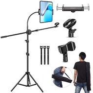 Mic Stand,6 In 1 Microphone Stand Floor Boom Mic Stand, Support Boom Gooseneck Mic Clips Tablet Phon