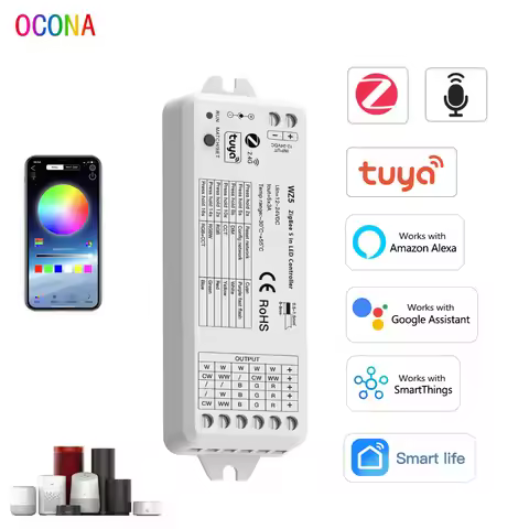 ZigBee 3.0 LED Controller 5-in-1 Tuya Smart APP Control 3A*5 Channel CCT RGB RGBW RGBWC Strip Dimmer