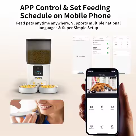 Double Bowl Automatic Cat Feeder 7L 1080P HD Night Vision-WiFi Timer Quantity-Automatic Pet Food Dis