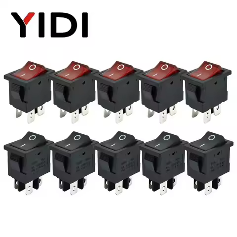 5pcs/lot KCD1-104 Plastic LED Rocker Switch 6A 250VAC 4 Pin On Off DPST 12V 220V Red Lamp Black Latc