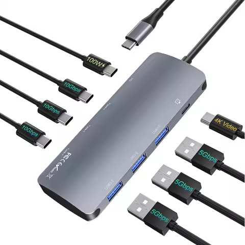 USB C Hub 10Gbps with 4K@60Hz Video Output 100W Power Delivery Charging Data Transfer Adapter for Ma