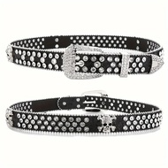 Stylish Rhinestone Western Cowgirl Style Y2K Belt Sparking Pu Leather BB Belts Jeans Dress Accessori