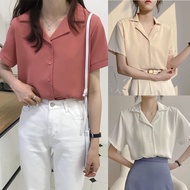 Women's Causal Blouse Korean Solid Color Suit Short Sleeve Shirt