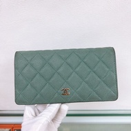 Chanel long wallet 霧面荔枝牛皮 灰綠色皮夾/長夾/證件套