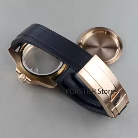 High quality 40mm Rose Gold Men Watch Cases Rubber Strap For Seiko nh34 nh35 nh36 100m waterproof 28