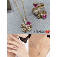New Style V Gold Full Diamond Red Meaning Flower Necklace Ring ABCC