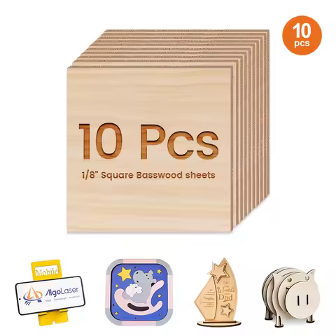 10 Pcs 3mm 100×100mm Unfinished Basswood Plywood Sheets Blank Square Wood Boards for Laser Engraving