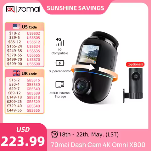 70mai Dash Cam 4K Omni X800 Global Version IMX678 360° Full View Supercapacitor Built-in GPS ADAS 24