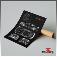 [Poster Only] Chevrolet Camaro ZL1 1LE Minimal Racing Sport Car Blueprint Style Art Large Poster Pri