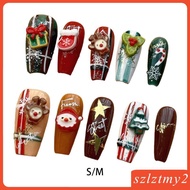 [Szlztmy2] Christmas False Nails Cute Winter Xmas Glue on Nails Nail Art Decoration Fake Nails