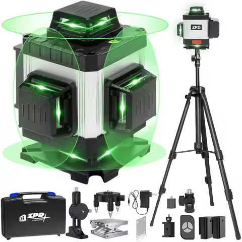 Laser Level, ZPD Laser Level with Tripod, 4 x 360° Self Leveling Laser Level Green Lazer Level 4D La