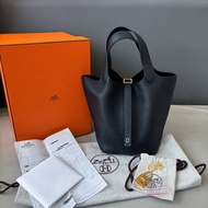 閒置新 愛馬仕Hermes 黑金菜籃子Picotin18