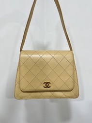 Vintage Chanel Beige Lambskin Quilted Trapezoid Kelly Shoulder Bag in 24k GHW