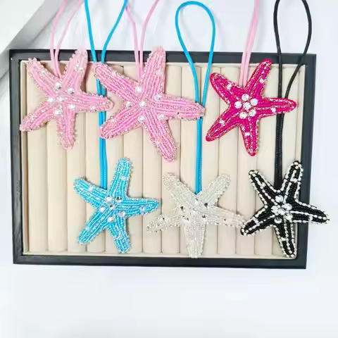 Fashionable Handmade Woven Starfish Bag Pendant, Cute Starfish Keychain Decoration, DIY Charm Bag Ac
