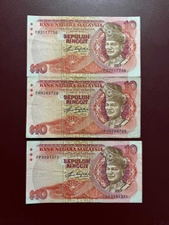 Old Rm10 AU-GEF & RM5 Ringgit Malaysia Duit Lama Siri 6 Dan Siri 7