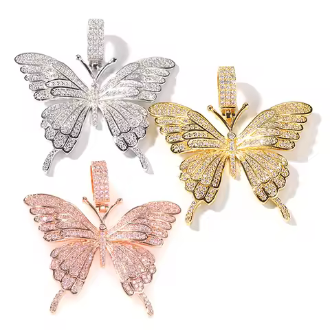 57x48mm Sparking Crystal Rhinestone Pave Butterfly Charms Zircon 3D Butterfly Pendant for DIY Jewelr