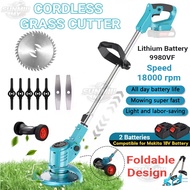 Electric Lawn Mower 9980VF Battery Multifunction Mesin Rumput Cordless Fold Pemotong Rumput Grass Cu