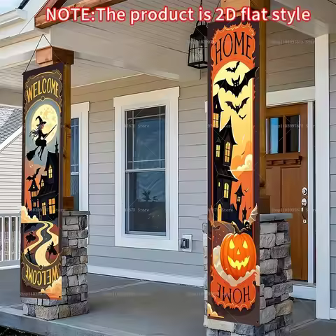 Happy Halloween Banner Pumpkin Ghost Trick or Treat Couplets Party Decorations Porch Sign Indoor Out
