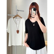 [Clearance] Solid Color Plus Size Women's Casual T-shirt - HAO626