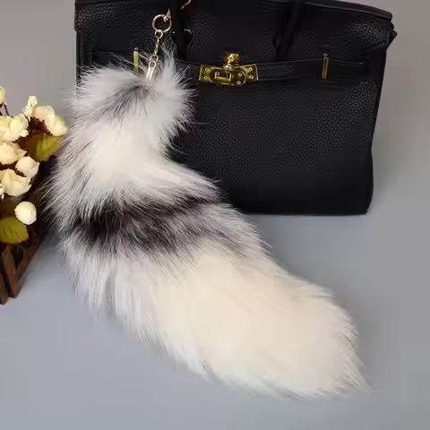 Cute Faux Fur Fake Fox Tail Pendant Soft Animal Tail Fox Tail Key Ring with Metal Clasp Fox Tail Key