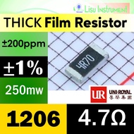 4.7Ω 1206 ±1% 250mW 200V ±200ppm/ C Thick Film Resistors 4.7R 4R7 4R70 1206W4F470KT5E UNI-ROYAL